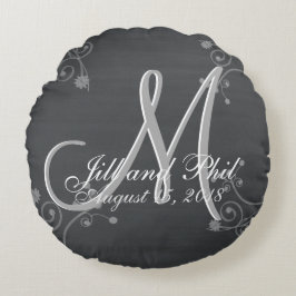 Rustisch Chalkboard 3d Monogram Rond Kussen