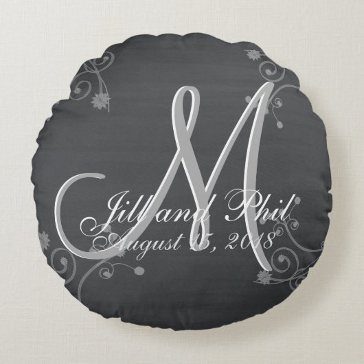 Rustisch Chalkboard 3d Monogram Rond Kussen (Voorkant)