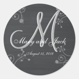 Rustisch Chalkboard 3d Monogram Ronde Sticker