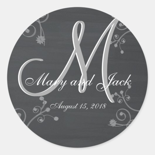 Rustisch Chalkboard 3d Monogram Ronde Sticker (Voorkant)