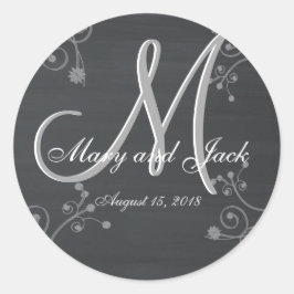 Rustisch Chalkboard 3d Monogram Ronde Sticker