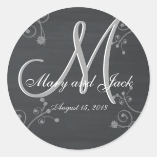 Rustisch Chalkboard 3d Monogram Ronde Sticker