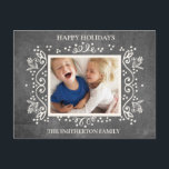 Rustisch  Chalkboard Foto Prettige feestdagen<br><div class="desc">Cute rustic  chalkboard "Prettige feestdagen" (of een groet die u zou willen) familiefoto wenskaart gepersonaliseerd met een favoriete foto en uw familienaam.</div>