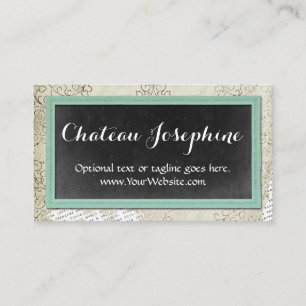 Rustisch  Chalkboard Geplakt Aqua op Damask Visitekaartje