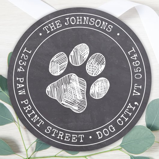 Rustisch Chalkboard Paw Print Return Address Label