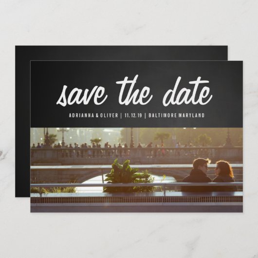 Rustisch Chalkboard slaat de datum op | Paar foto Save The Date (Voorkant / Achterkant)