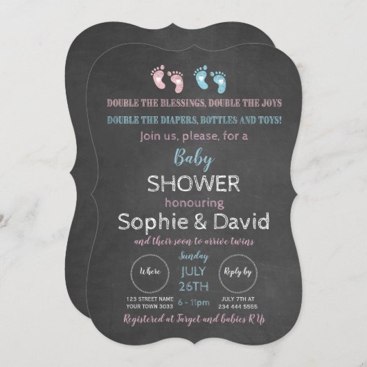 Rustisch Chalkboard Twins Baby shower Kaart (Voorkant / Achterkant)