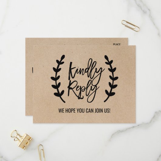 Rustisch Chic Faux Kraft Menu Keuze RSVP-Briefkaar (Voorkant / Achterkant in situ)