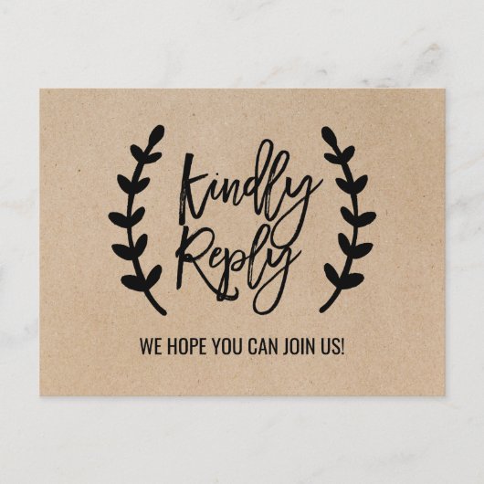 Rustisch Chic Faux Kraft Menu Keuze RSVP-Briefkaar (Voorkant)