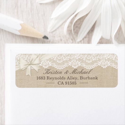 Rustisch Chic Ivory Burlap Lace Ribbon Etiket (Insitu)