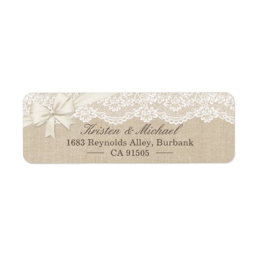 Rustisch Chic Ivory Burlap Lace Ribbon Etiket (Voorkant)