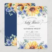 Rustisch Chic Sunflower Blue Floral Baby shower  Kaart (Voorkant / Achterkant)