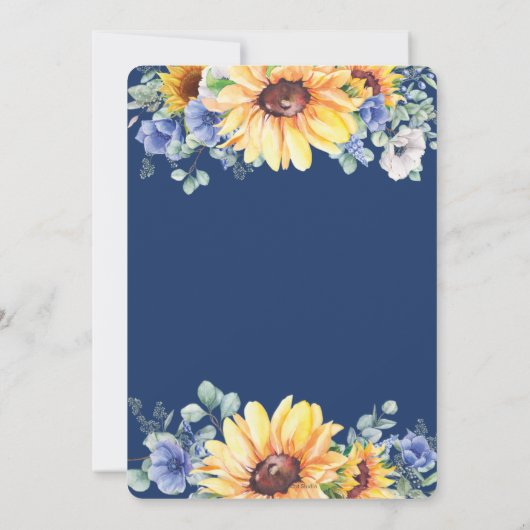Rustisch Chic Sunflower Blue Floral Baby shower  Kaart (Achterkant)