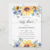 Rustisch Chic Sunflower Blue Floral Baby shower  Kaart (Voorkant)