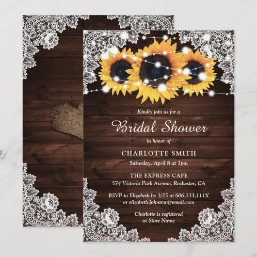 Rustisch Chic Wood Lace Sunflower Vrijgezellenfees Kaart (Voorkant / Achterkant)