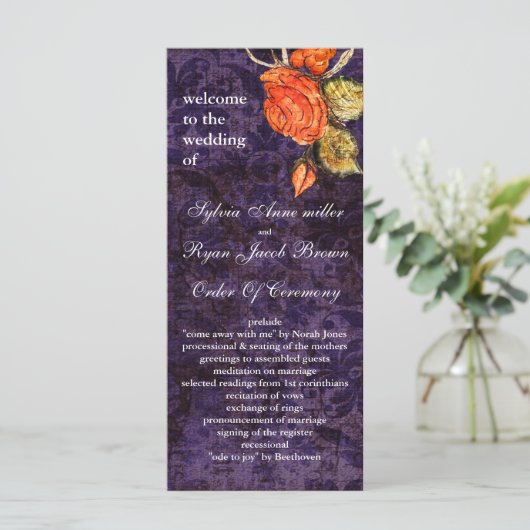 Rustisch Chinees Paars  Roos bruiloft Programmakaart (Staand voorkant)
