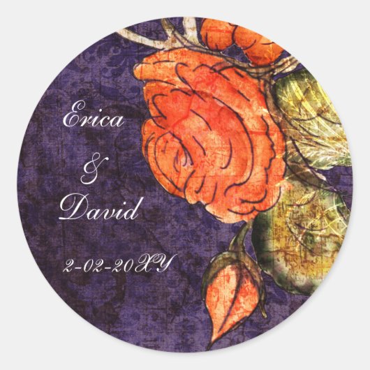 Rustisch Chinees Paars  Roos bruiloft Ronde Sticker (Voorkant)