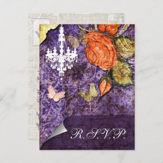 Rustisch Chinees Paars Roos bruiloft Uitnodiging Briefkaart (Voorkant / Achterkant)