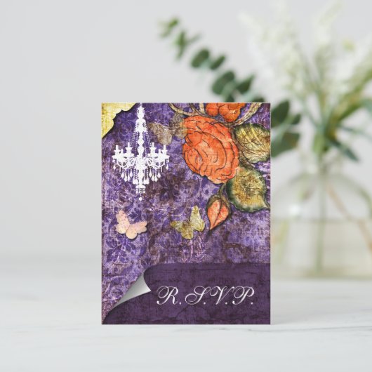 Rustisch Chinees Paars  Roos bruiloft Uitnodiging Briefkaart (Staand voorkant)