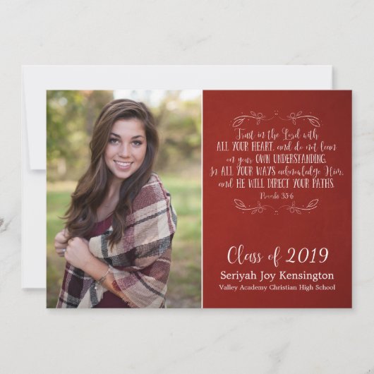 Rustisch Christelijk Bijbelverse Rode Afstuderen F Kaart (Voorkant)