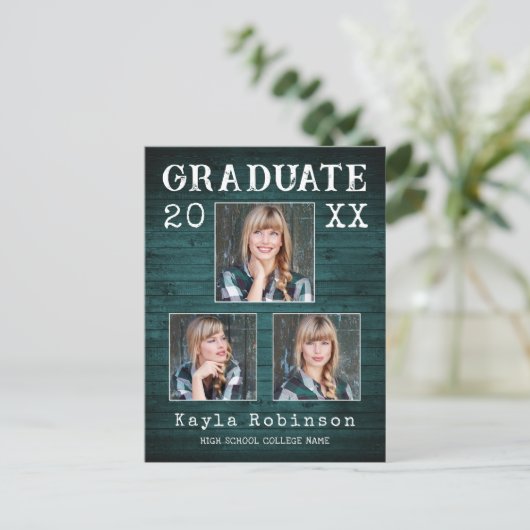 Rustisch country-hout print 3 foto-Afstuderen Briefkaart (Staand voorkant)