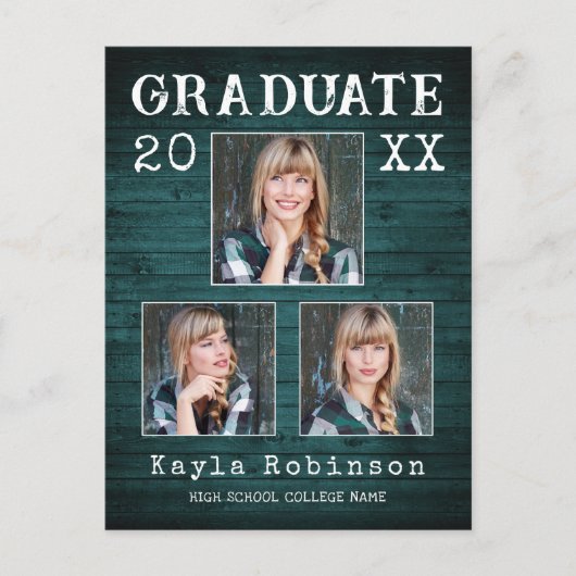 Rustisch country-hout print 3 foto-Afstuderen Briefkaart (Voorkant)