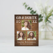 Rustisch country-hout print 3 foto-Afstuderen Briefkaart (Staand voorkant)