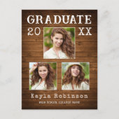 Rustisch country-hout print 3 foto-Afstuderen Briefkaart (Voorkant)