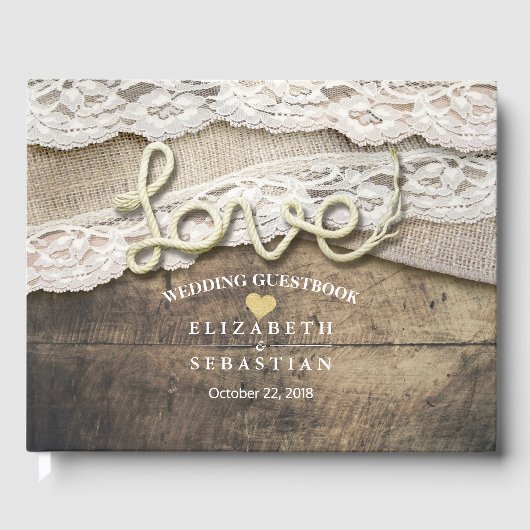 Rustisch country wood Love Rope Wedding Guestbook Gastenboek (Voorkant)