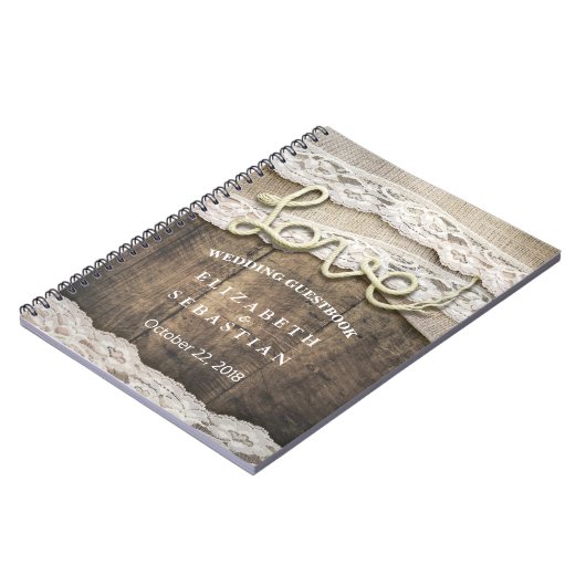 Rustisch country wood Love Rope Wedding Guestbook Notitieboek (Linkerzijde)
