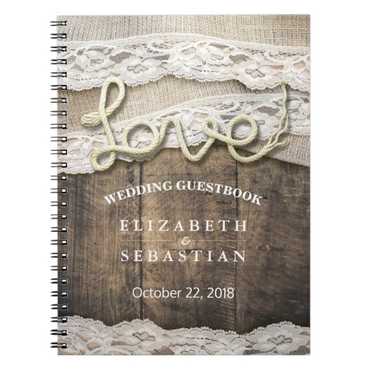 Rustisch country wood Love Rope Wedding Guestbook Notitieboek (Voorkant)