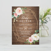 Rustisch Cute Geometric Blush Floral Baby shower Kaart (Staand voorkant)