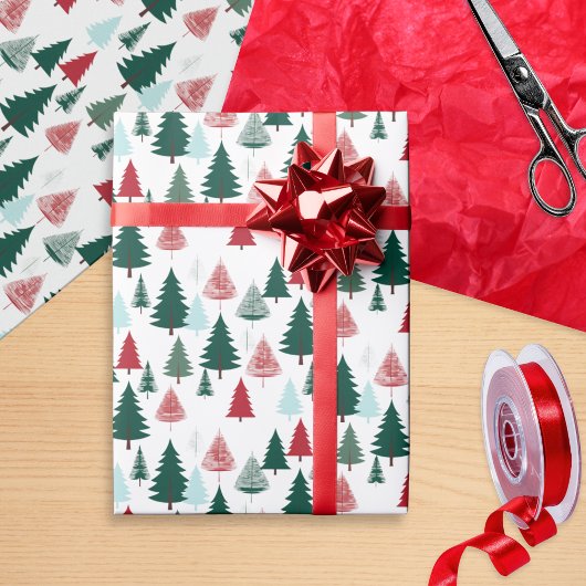 Rustisch dennenbos Scandi kerstbomen patroon Cadeaupapier