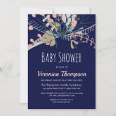 Rustisch donkerblauw en pastel botanisch Baby show Kaart (Voorkant)