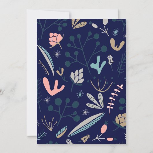 Rustisch donkerblauw en pastel botanisch Baby show Kaart (Achterkant)