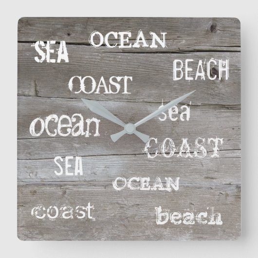 Rustisch driftwood oceaanstrand handgeschreven scr vierkante klok (Voorkant)