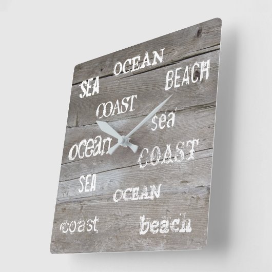 Rustisch driftwood oceaanstrand handgeschreven scr vierkante klok (Hoek)