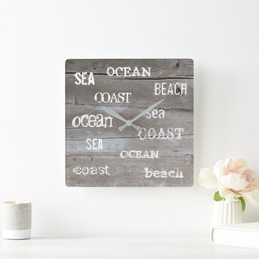 Rustisch driftwood oceaanstrand handgeschreven scr vierkante klok (Huis)