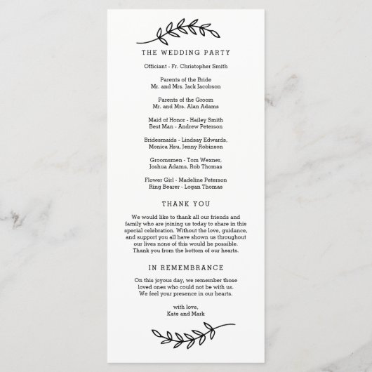 Rustisch Elegance EDITABLE COLOR Wedding Programme Programmakaart (Achterkant)