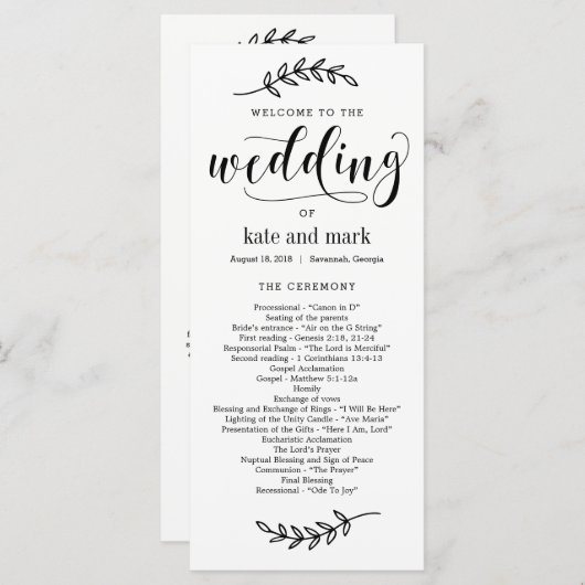 Rustisch Elegance EDITABLE COLOR Wedding Programme Programmakaart (Voorkant / Achterkant)