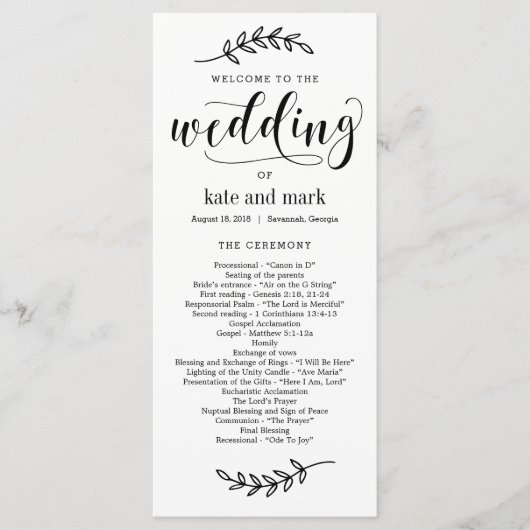 Rustisch Elegance EDITABLE COLOR Wedding Programme Programmakaart (Voorkant)