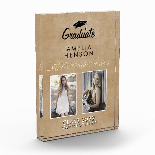 Rustisch Elegant Gold Ornament Afstuderen 2 Fotoblokken (Links)