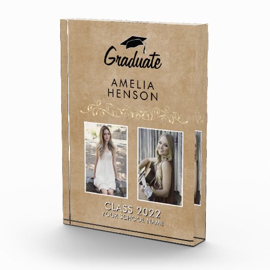 Rustisch Elegant Gold Ornament Afstuderen 2 Fotoblokken (Rechts)