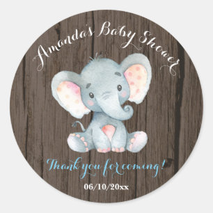 Rustisch Elephant Baby shower Blue Hartelijk dank Ronde Sticker