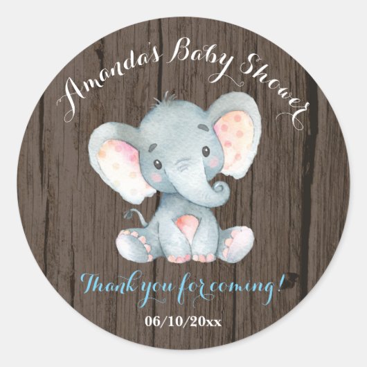 Rustisch Elephant Baby shower Blue Hartelijk dank Ronde Sticker (Voorkant)