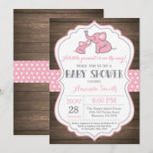 Rustisch Elephant Baby shower Invitation Roze Kaart (Voorkant / Achterkant)