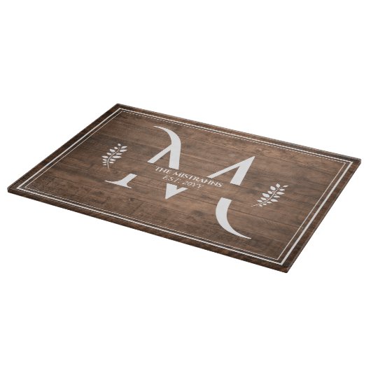 Rustisch en elegant Monogram Faux Hout Snijplank (Hoek)