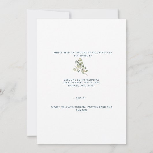 Rustisch Eucalyptus - Blauwgroen Vrijgezellenfeest Kaart (Achterkant)