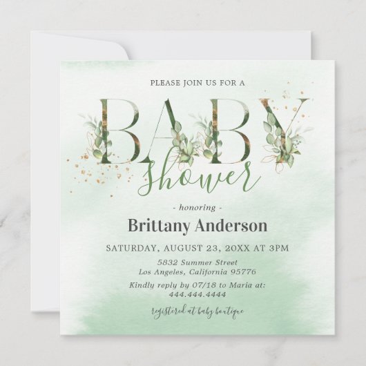 Rustisch Eucalyptus Gold Baby shower Kaart (Voorkant)