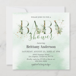 Rustisch Eucalyptus Gold Baby shower Kaart